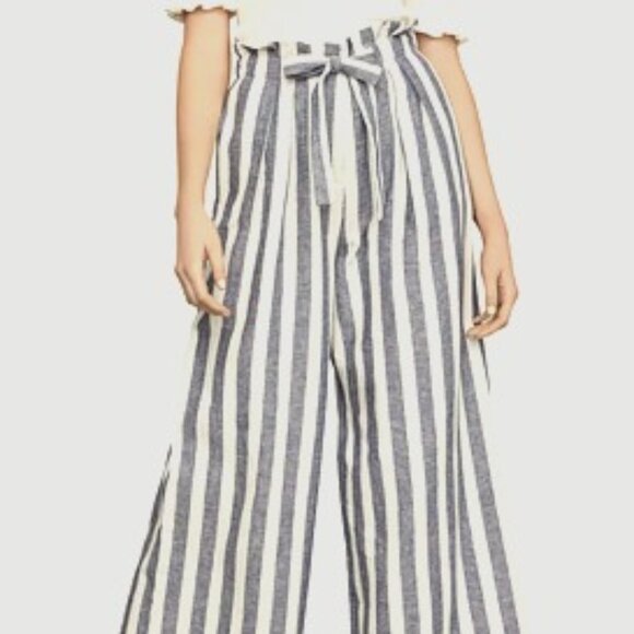 BNWT BCBGMAXAZRIA Paperbag-Waist Wide-Leg Striped Pants (XXS) POCKETS - Picture 5 of 9
